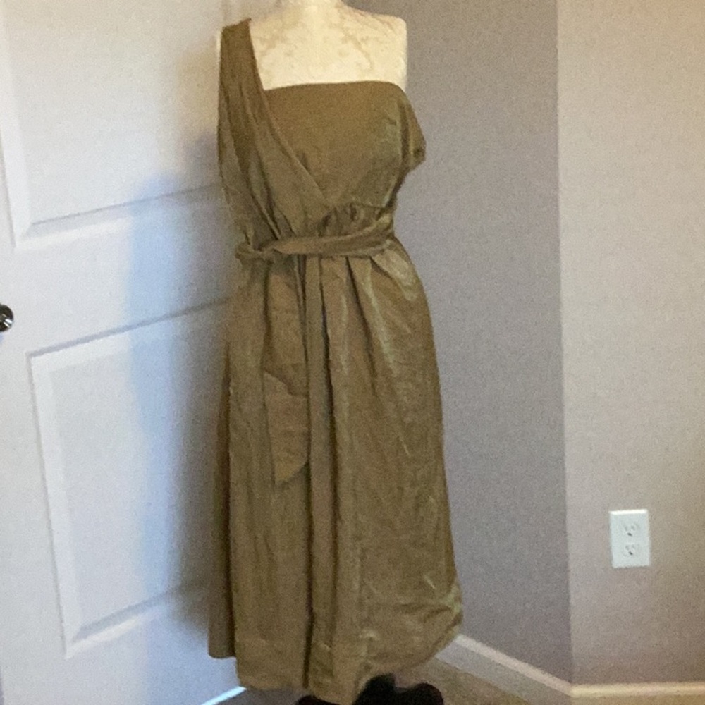 Elegant One-Shoulder Tan Maternity Dress